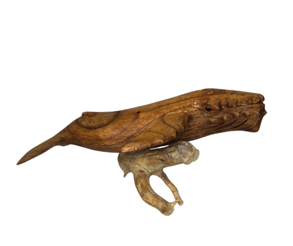 Hand-Carved Mahogany Whale on Wood Base