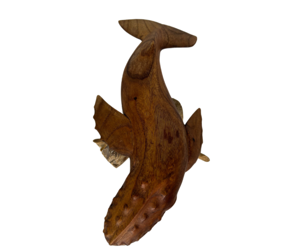 Hand-Carved Mahogany Whale on Wood Base - Image 2