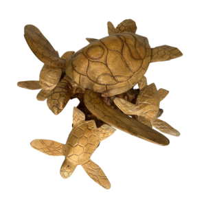 Hand-Carved Wooden Sea Turtles on Wood Base