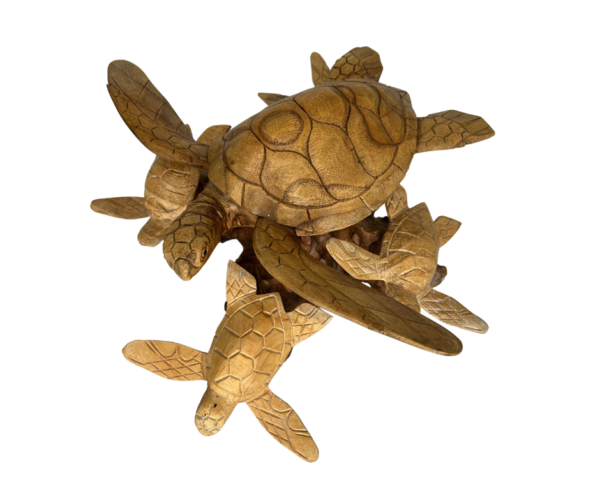 Hand-Carved Wooden Sea Turtles on Wood Base