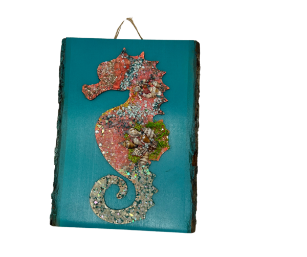 "Seahorse" Mosaic Resin Beaded Artwork by Kathy Fenton – 9.5" x 13" - Image 2