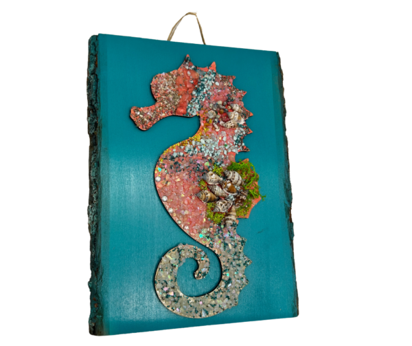 "Seahorse" Mosaic Resin Beaded Artwork by Kathy Fenton – 9.5" x 13"