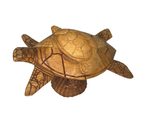 Hand-Carved Wooden Turtle with Baby Turtle - Image 2