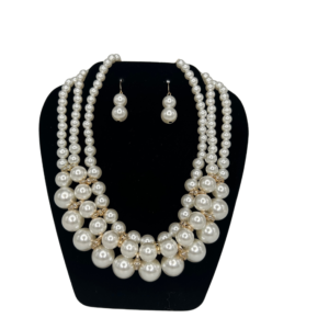 Layered Pearl Necklace & Double Drop Earring Set