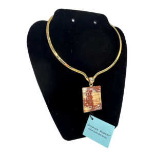 Charles Albert Jasper Stone Pendant on Gold Metal Necklace