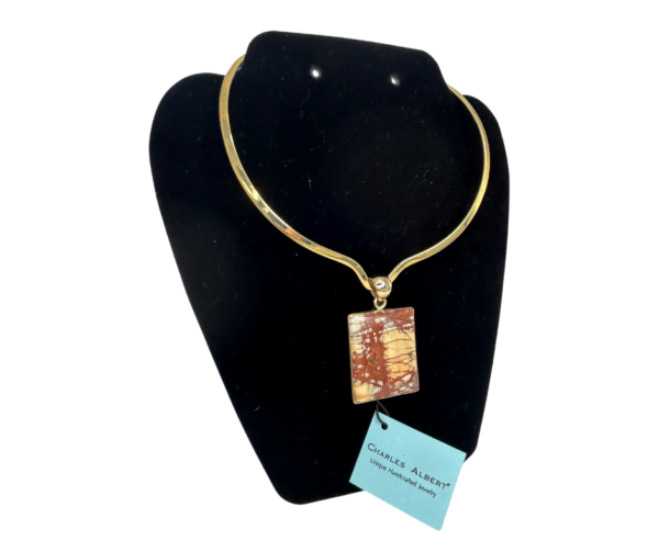 Charles Albert Jasper Stone Pendant on Gold Metal Necklace