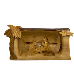 Olive Wood Carved Nativity Set in Olive Wood Log