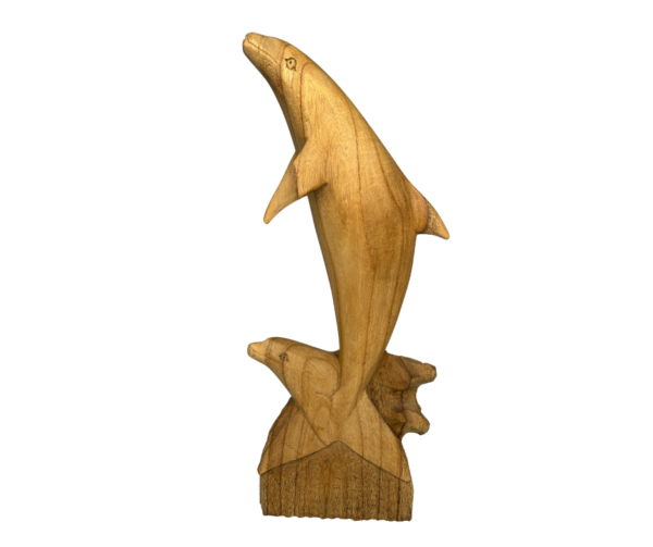 Hand-Carved Wooden Dolphins Sculpture - Image 2