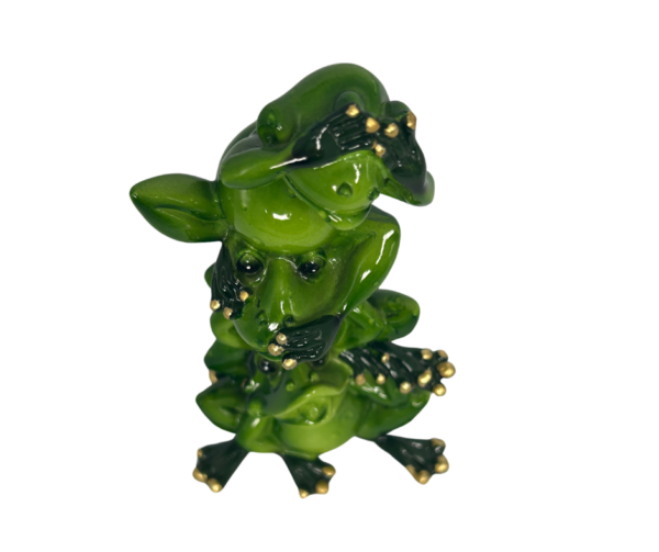 Bright Green “Hear No Evil, See No Evil, Speak No Evil” Stacked Frogs - Image 3