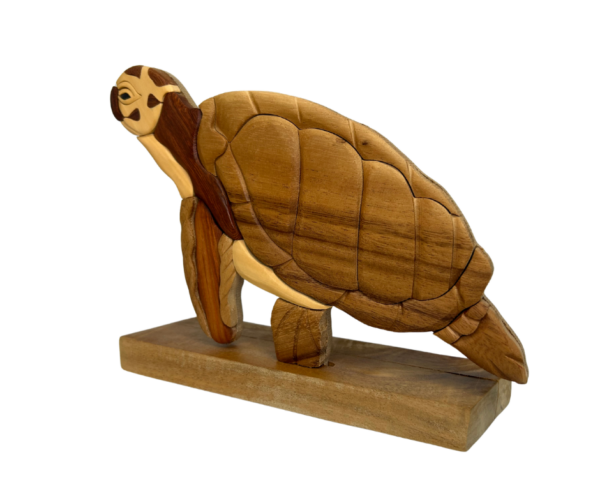 Handcrafted Wooden Turtle Sculpture on Stand - Image 3
