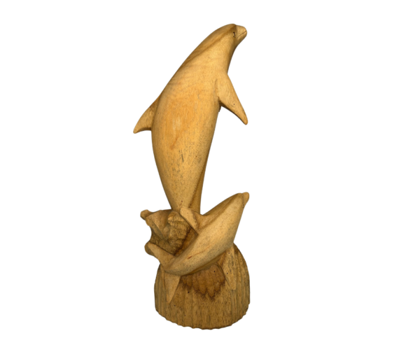 Hand-Carved Wooden Dolphins Sculpture - Image 3