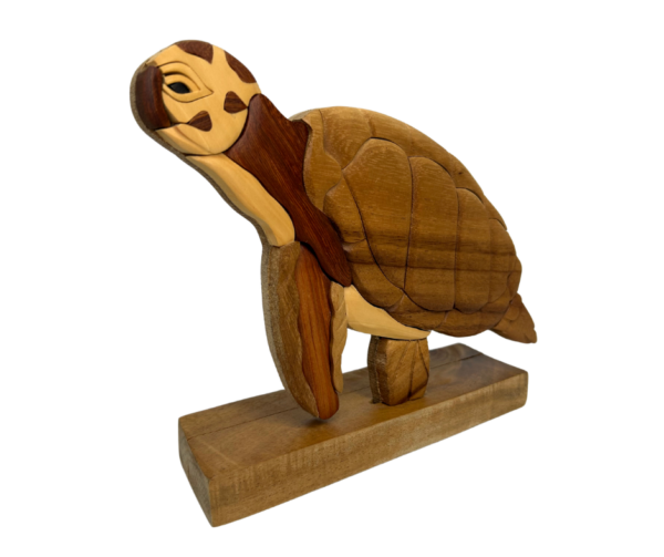 Handcrafted Wooden Turtle Sculpture on Stand - Image 4