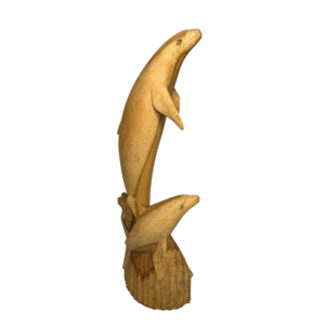 Hand-Carved Wooden Dolphins Sculpture