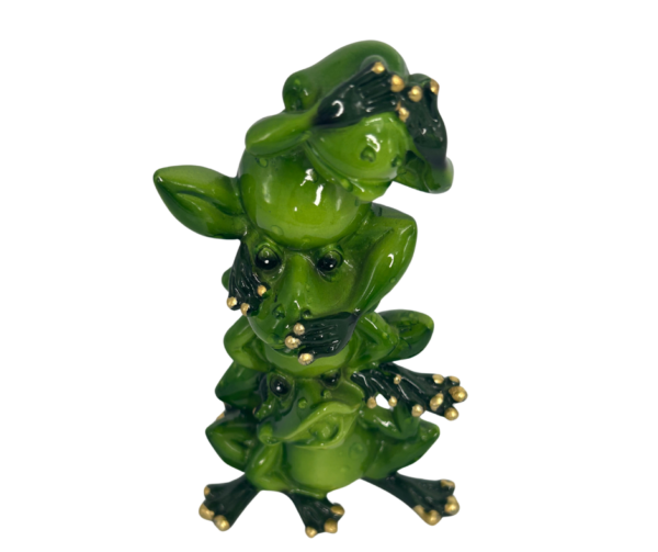 Bright Green “Hear No Evil, See No Evil, Speak No Evil” Stacked Frogs - Image 5