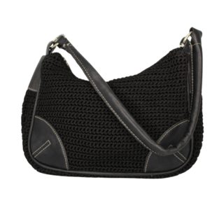 St Topaz Brand Black Crochet Handbag with Leather Handle