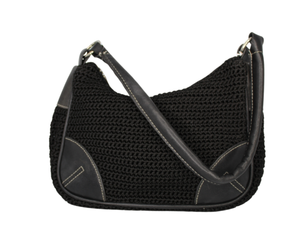 St Topaz Brand Black Crochet Handbag with Leather Handle