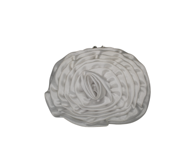 White Rose Satin Round Purse with Silver Chain - Image 2