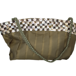 Mother of Pearl Olive Satin Purse with Crochet Handle