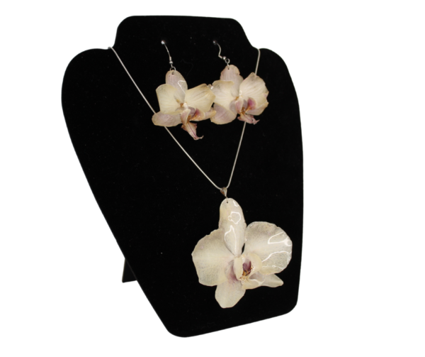 Orchid Necklace and Earrings Set – Real Orchid, White and Pink - Image 2