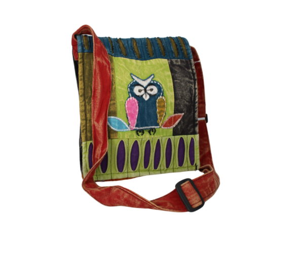 Patchwork Owl Crossbody Purse from Nepal - Image 3