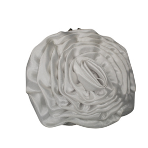 White Rose Satin Round Purse with Silver Chain