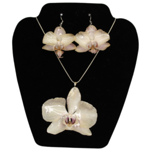 Orchid Necklace and Earrings Set – Real Orchid, White and Pink