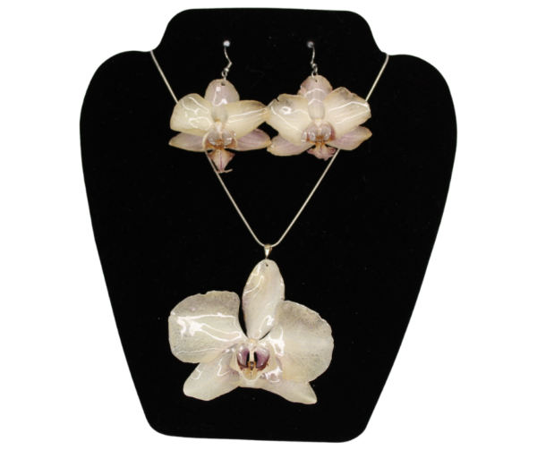 Orchid Necklace and Earrings Set – Real Orchid, White and Pink