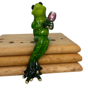 Shelf Sitter Green Frog – Polyresin Frog with Wine Glass